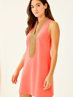 Lilly Pulitzer Coral Dress with Gold Trim